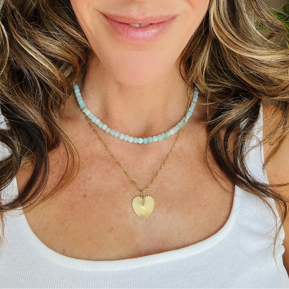 Amazonite Beaded Gemstone Necklace Gold Toggle Clasp Removable Baroque Pearl